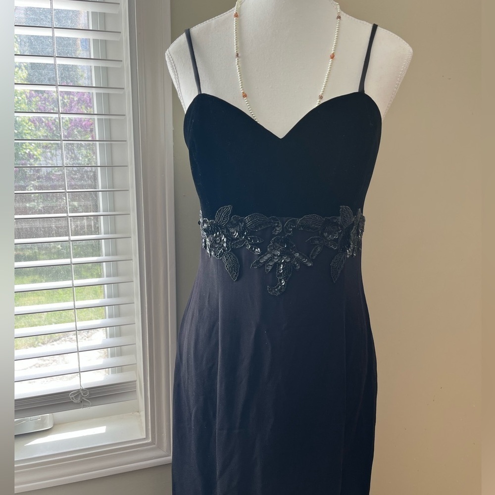 [11/12]VTG Les Robes Galleria Black Strap Maxi Back Slit pencil Dress Sequins